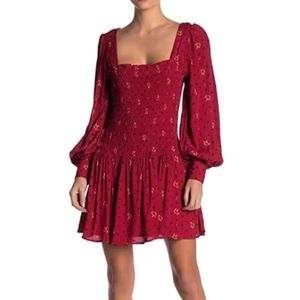 Free People Red two faces long sleeve mini dress XS